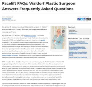 Board-certified plastic surgeon in Waldorf, Ayman Hakki, MD, discusses commonly asked questions about facelift surgery. 