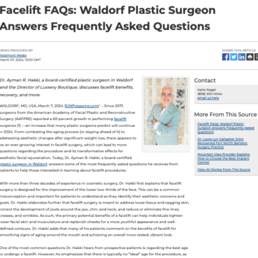 Board-certified plastic surgeon in Waldorf, Ayman Hakki, MD, discusses commonly asked questions about facelift surgery.
